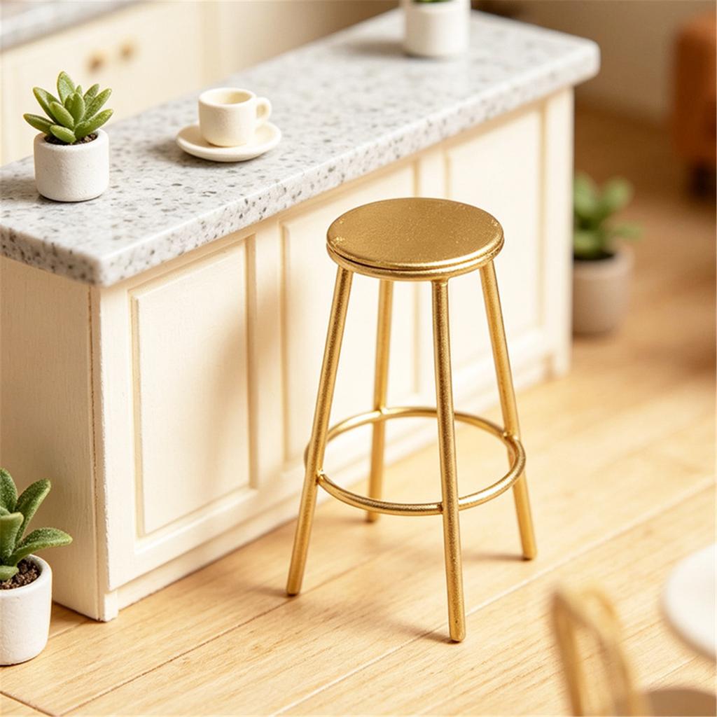 Small Metal Bistro Stool Miniature Furniture 1:12 Scale Doll House Furniture Scene Landscape Accessory Club Bar Decors