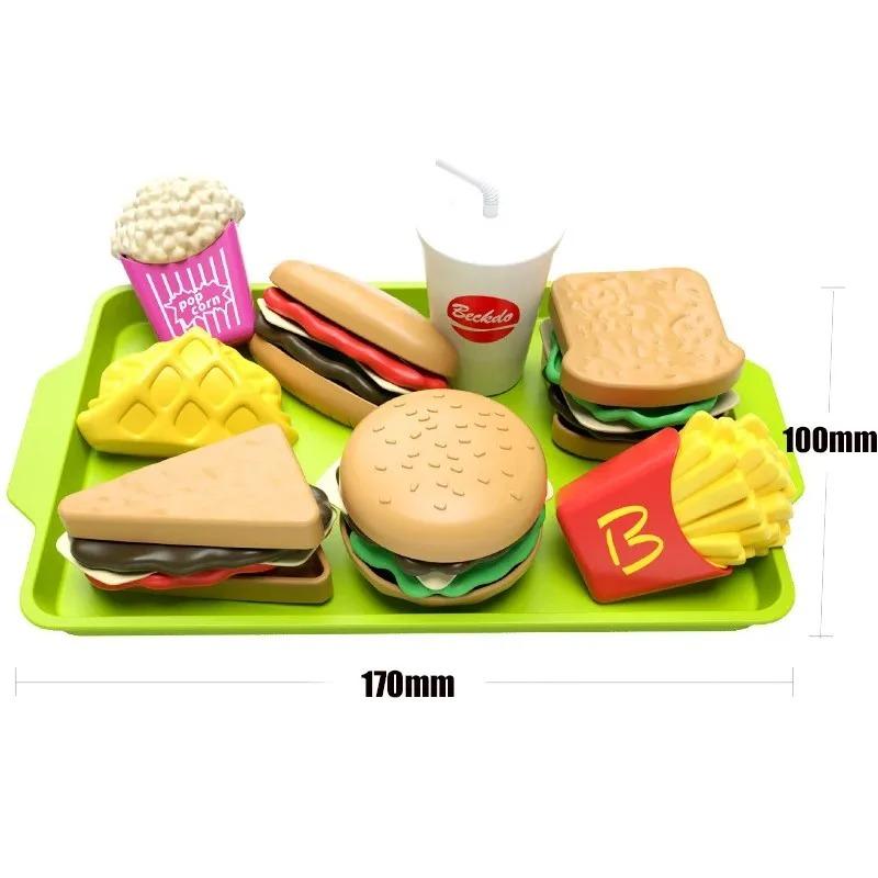 

9 PCS Detachable Plastic Hamburger Pretend Toy Fast Food Play Set for Kids with Hamburger Fries Coke Sandwich Popcorn and Tray