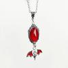 Gothic Vampire Bat Geometric Relief Ellipse Red Crystal Pendant Necklace for Women Halloween Party Charm Witch Jewelry Gifts