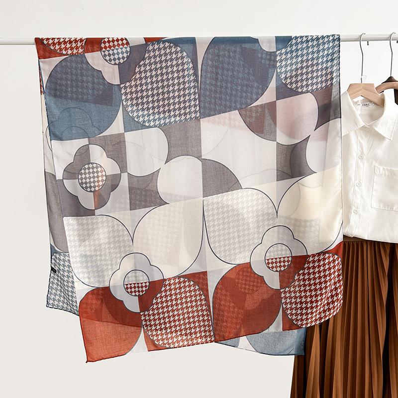 High value, simple and creative, geometric printed silk scarf, women's trendy and fashionable, high-end air-conditioned room temperament shawl