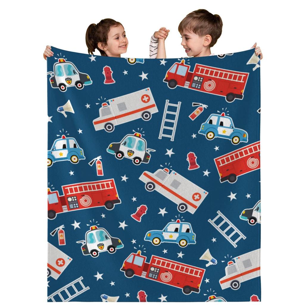 Cartoon Fire Engine Digital-printed Polyester Bedroom Velvet Flannel Cover Blanket Fleece Soft Sofa Cover Blankets for Beds