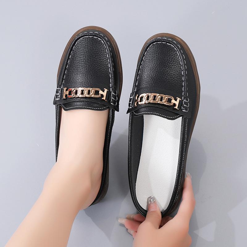 Genuine Leather Women Flat Heel Sandals Non-Slip Comfortable Soft PU Insole 2.5cm Heel Sizes 35-44 Beige Orange Black