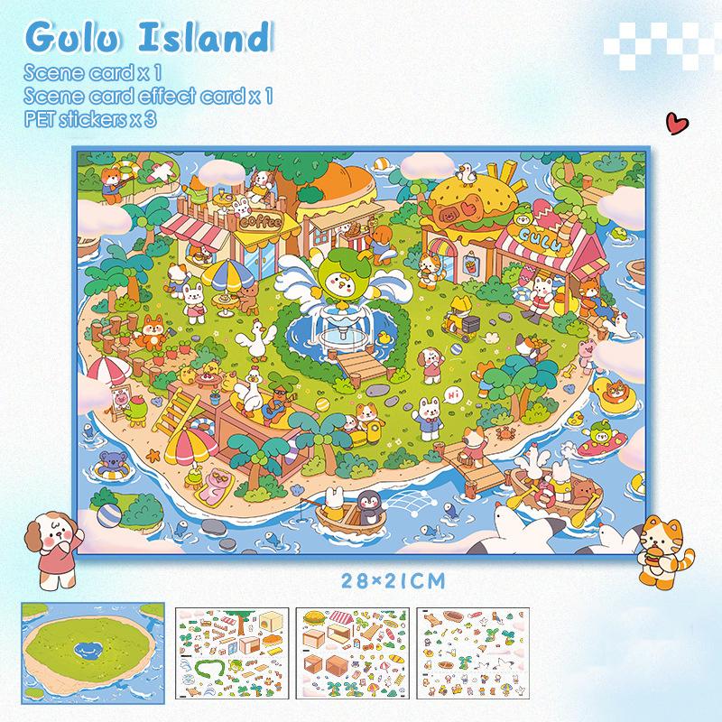 1Set Three-Dimensional Miniature Scene Collection Landscape Stickers Children Decompression Toys Diy Handbook Stickers Gifts