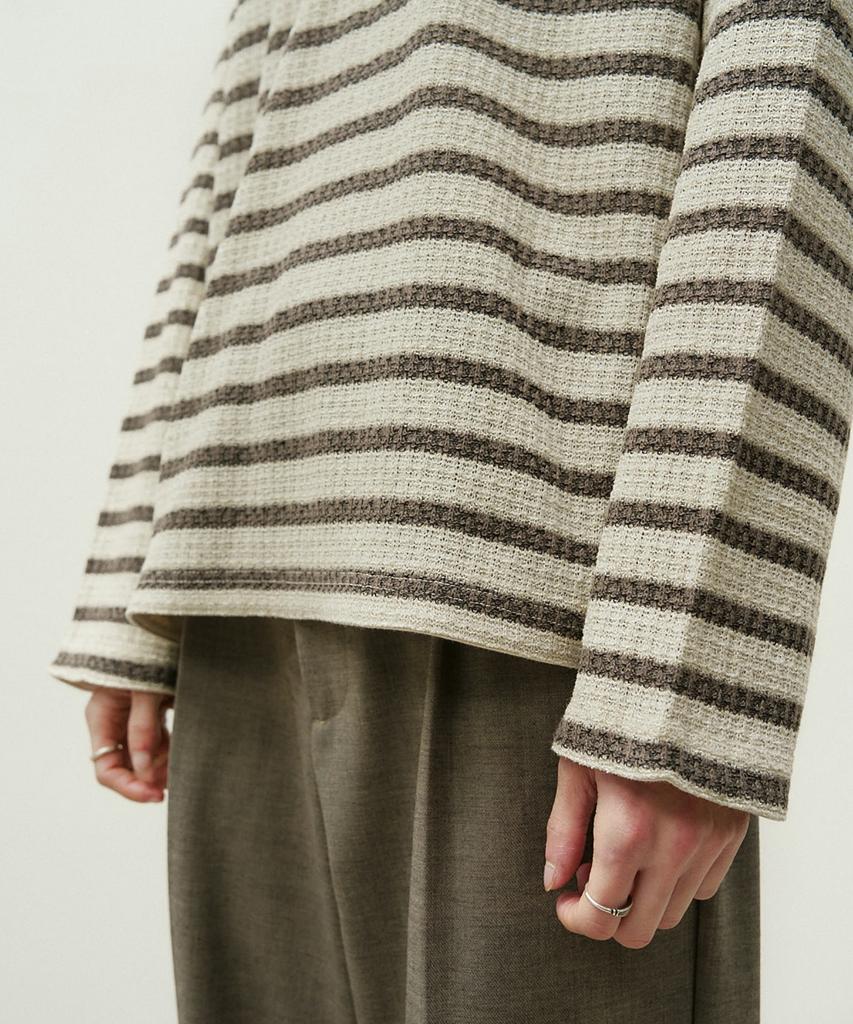 MINAV Striped Knit Collared T-Shirt [Beige]