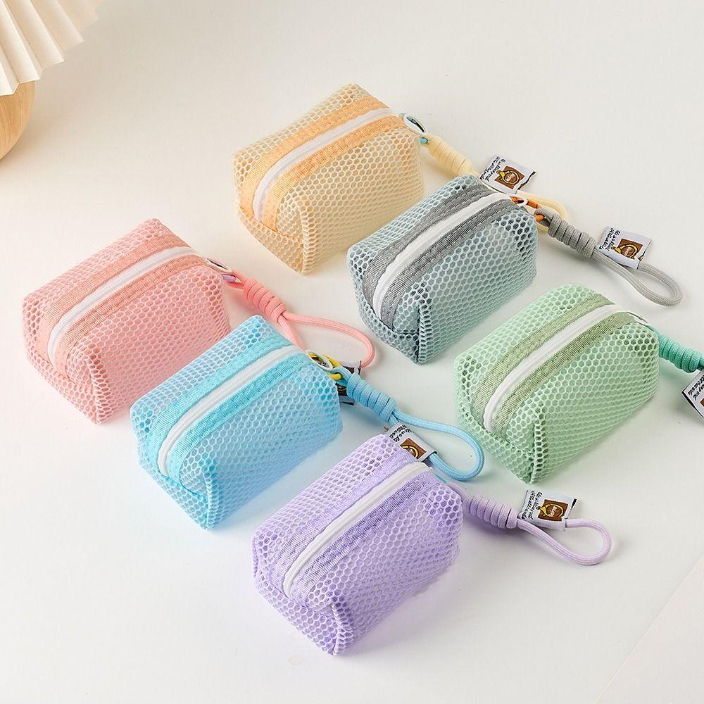 Multi-functional Mesh Mesh Storage Bag Dopamine Color Large Capacity Coin Purse Organizer Handheld Cosmetic Bag