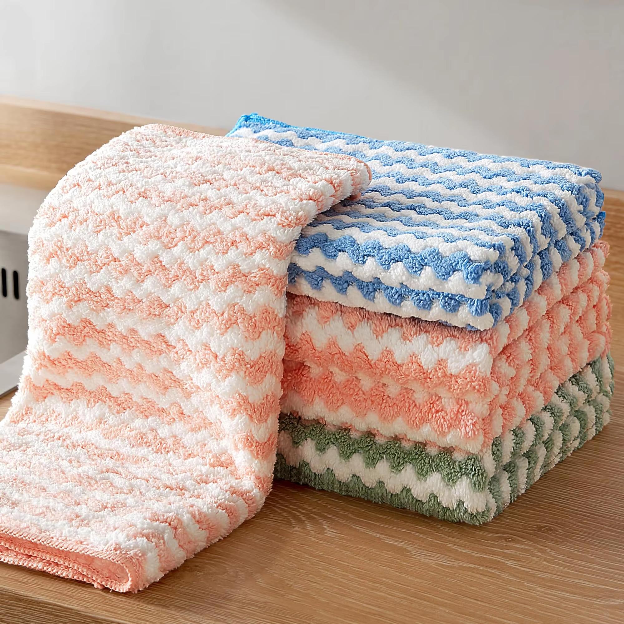 5/10PCS Reusable Microfiber Dish Cloths, Super Absorbent Non-stick Oil Kitchen Cleaning Towels 5pcs