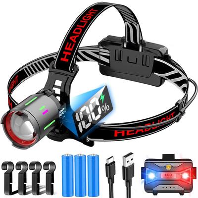 Digital Power Display Color Headlight Powerful Super Bright 3000000 Lumens Bright USB Rechargeable LED Light 6 Lighting Modes Sensor Function Fishing