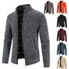 Autumn Winter Men Plush Thickened Stand Collar Jacket Male Half High Neck Knitted Cardigan Men Soild Color Fleece Sweater