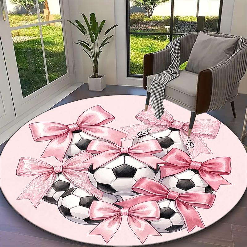 [Creative Soccer Design Printed Carpet] Durable Home and Office Round Rug, Kitchen Farmhouse Decorative Floor Mat