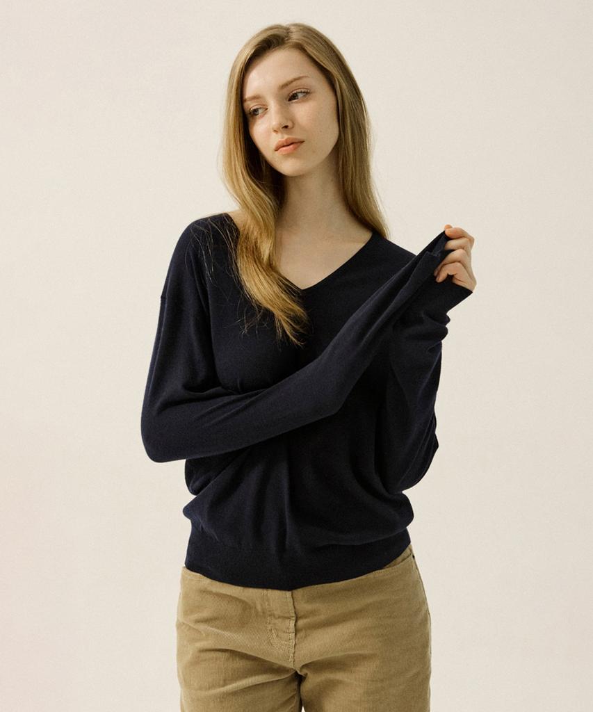 OATMEAL CAFE Timeless Essential V-Neck Knit - Navy