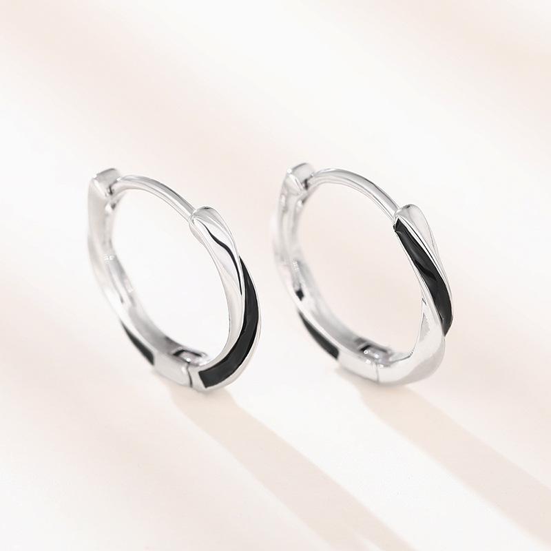 Twisted Black Enamel Huggie Hoop Earrings for Women Minimalist Jewelry
