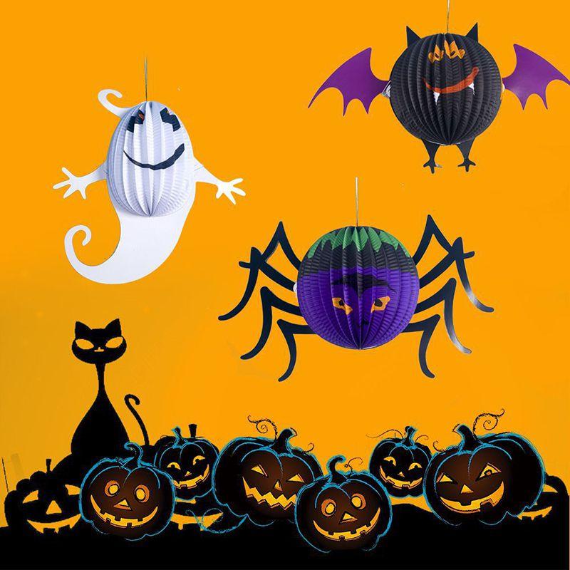Durable Halloween Paper Lantern Pendant Featuring Realistic 3d Spider Bat Ghost Designs