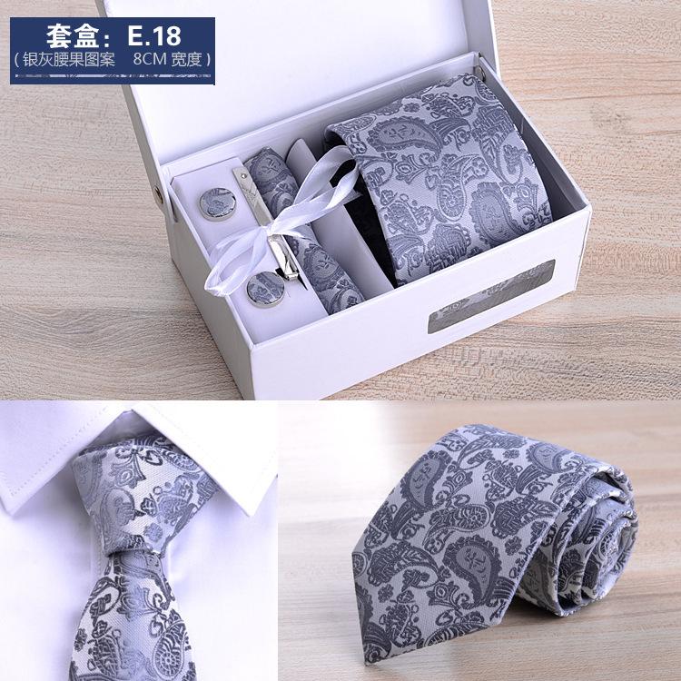 Men'S Six-Piece Formal Business Black 8Cm Striped Hand-Tie Groom Wedding Gift Box