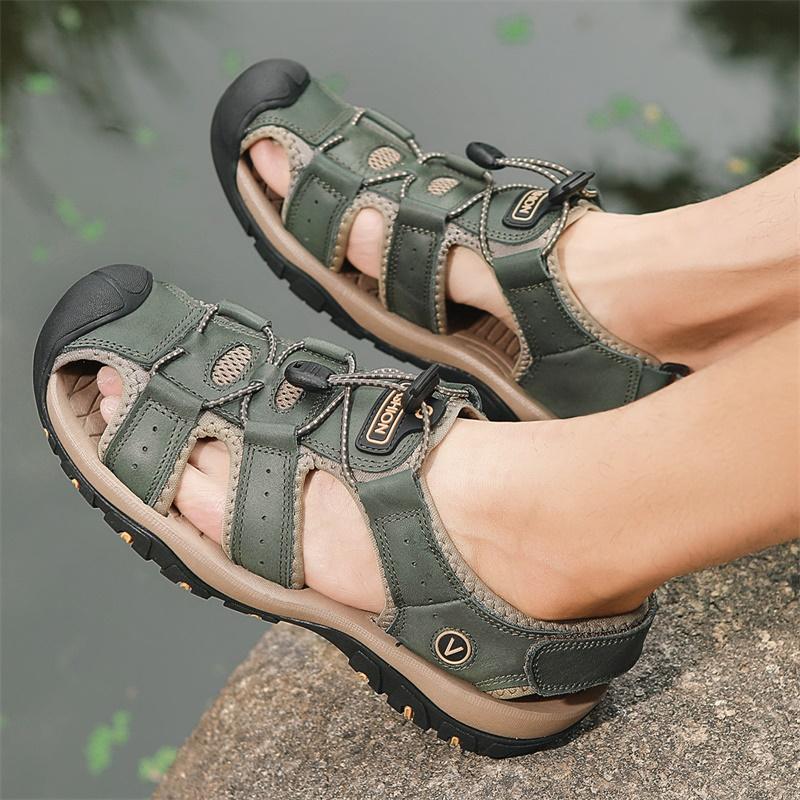 Men Sandals Fashion Leather Men Shoes Summer New Breathable Beach Walking Men's Sandals Slippers Size 39-46 sandalias de mujer