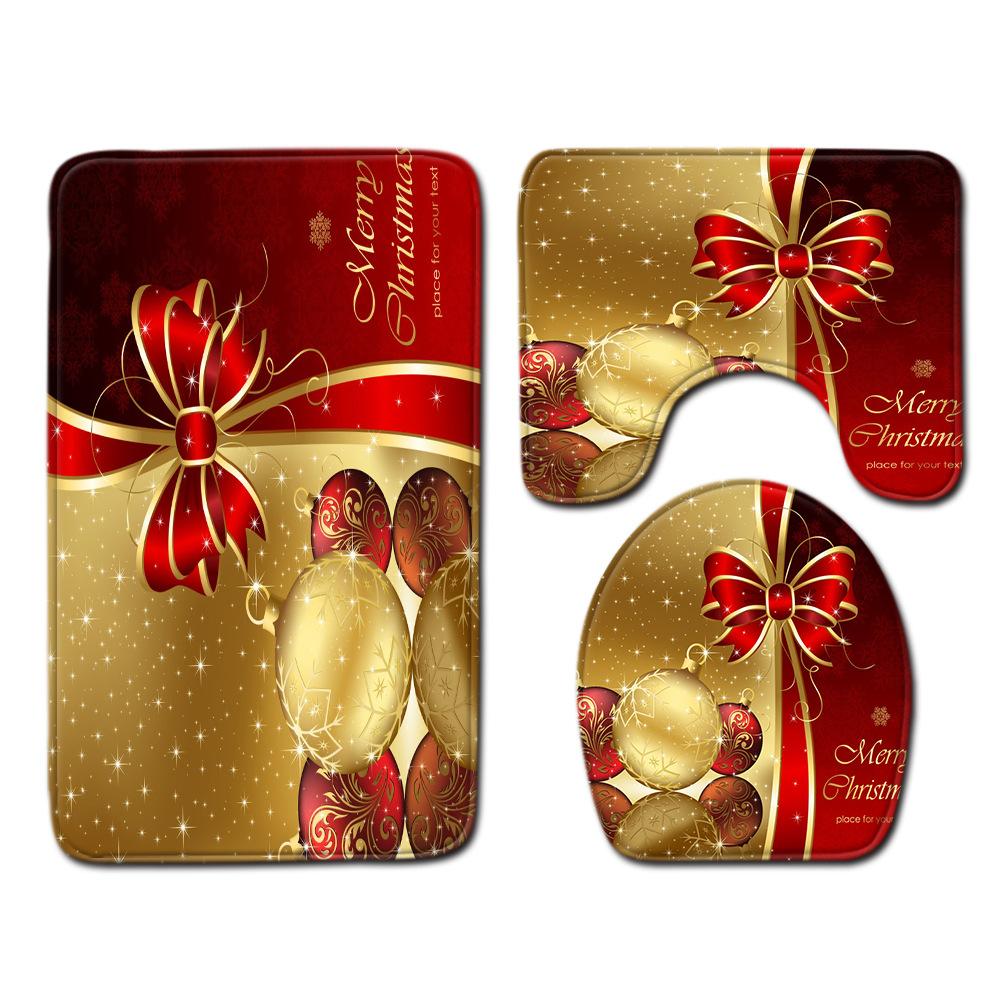 Christmas Home Door Mat Bathroom Toilet Shower Curtain Four-Piece Floor Mat Bedroom Absorbent Carpet