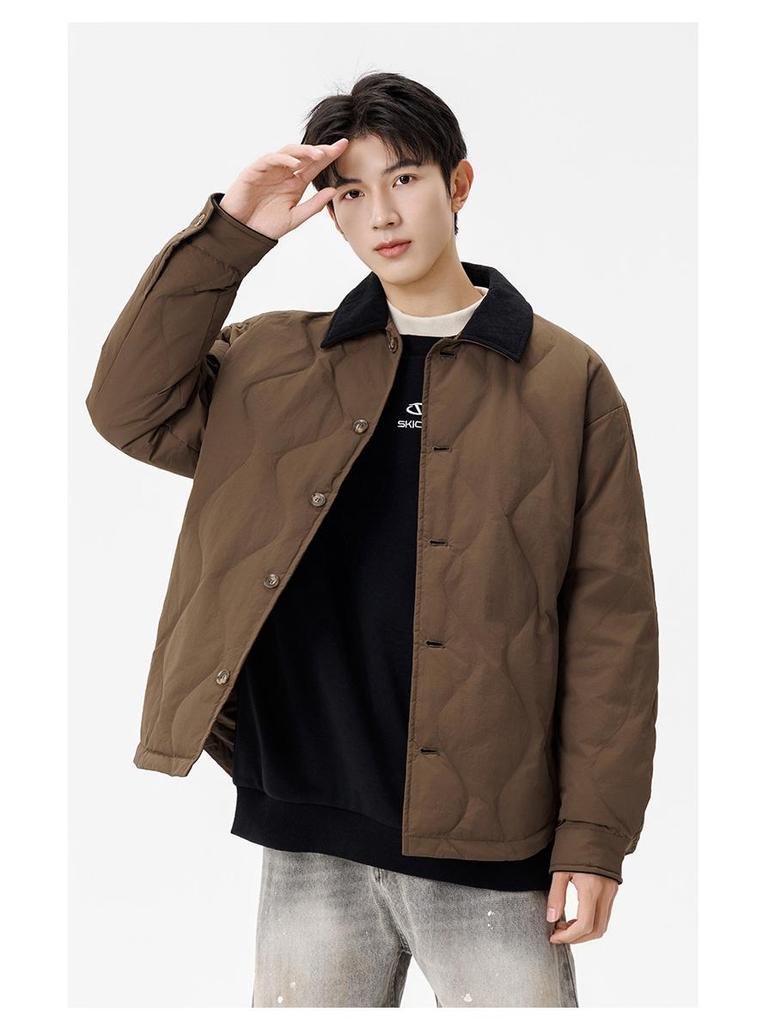 Men's Trendy American Retro Wave Pattern Duck Down Jacket - Lightweight, Warm Workwear Outerwear