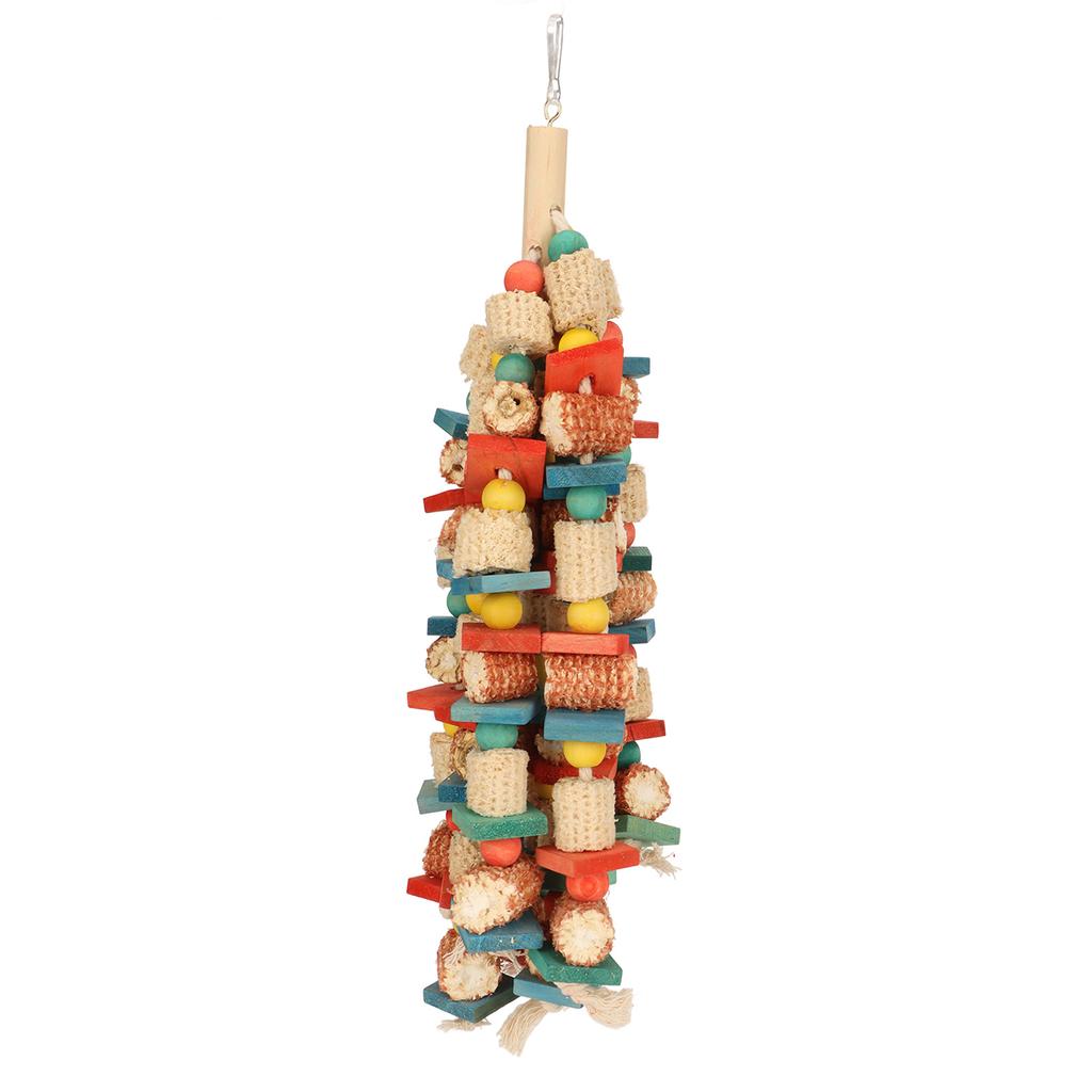 Parrot Chewing Toy Wood Corn Cob Colorful Hanging Large Bird Bite Toy for Parakeet Cockatiel