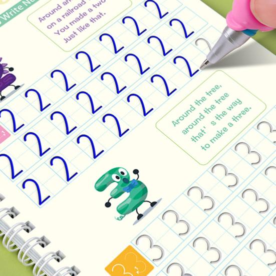 Grooved Copybook Kids Math Drawing Practice Book Handwriting Workbook Kit Number Letter Tracing Copybook for Preschoolers Neat Writing