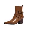 Womens Chunky Heel Pointed Toe Ankle Boots With Belt Buckle Detail PU Leather Winter Fashion Size 35-43
