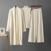 Completo Casual Monocolore alla Moda da Donna Giacca a Sciarpa Cardigan + Gilet Senza Maniche Maglia Base + Pantaloni a Gamba Larga Completo Tre Pezzi
