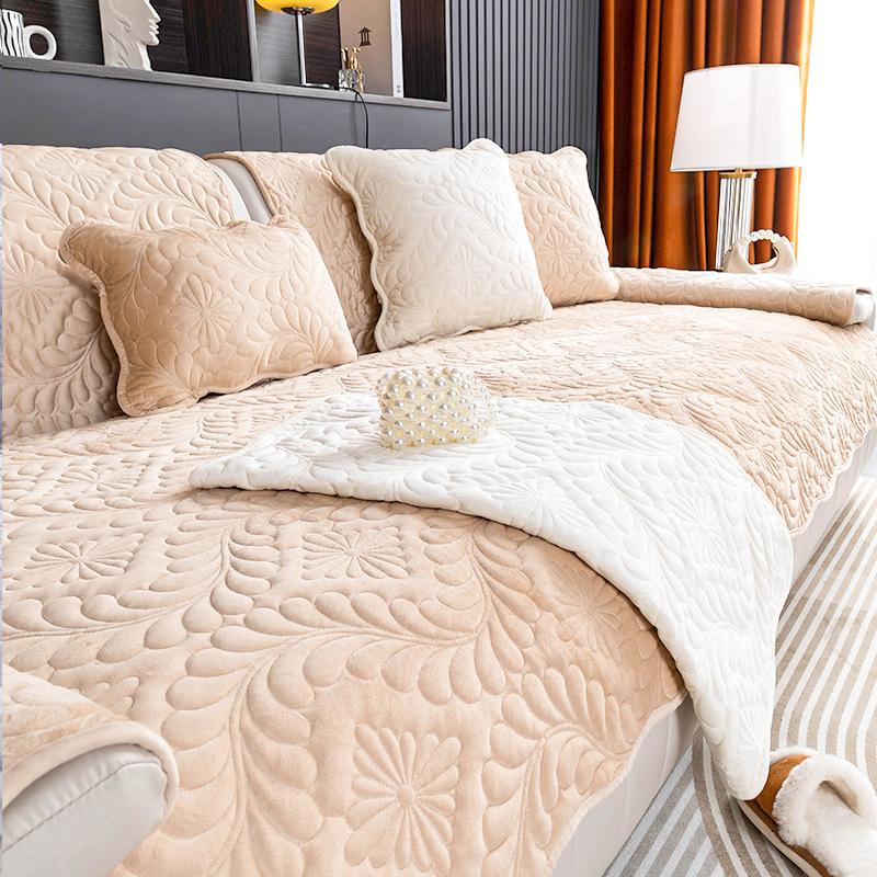 Sofa Cushion Winter Thickened Short Plush Non-Slip Leather Cushion Flannel Winter Style Sets Cover Cloth