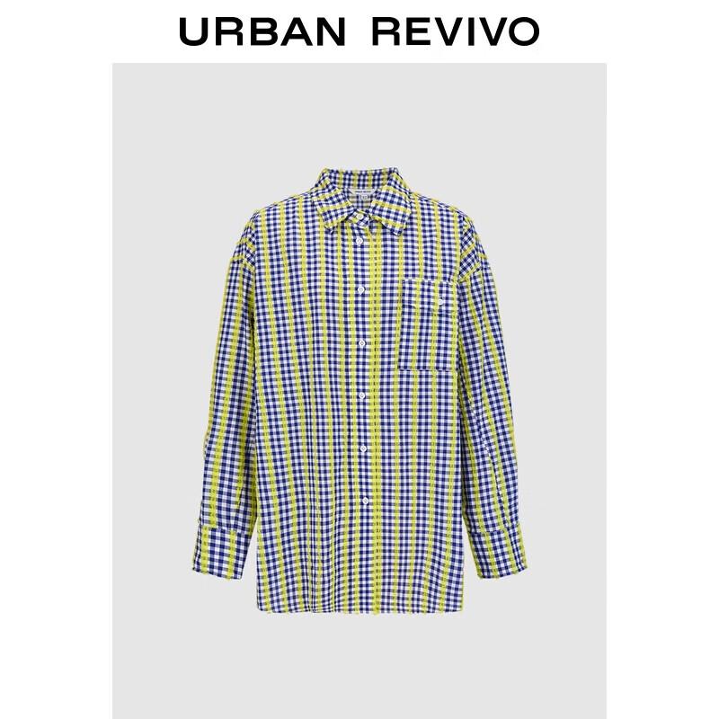 UR Women s 2025 Autumn Royal Blue Plaid Loose Fit Shirt M