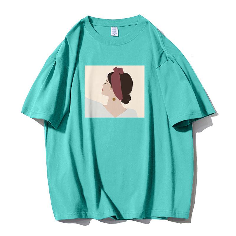 Shellsuning Oversized Casual O-neck Printed T-shirt dla kobiet 2023 Lato Proste All-match Dziewczyny Koszulki 100% Bawełna Miękki Top Podstawowe Harajuku Pary Topy