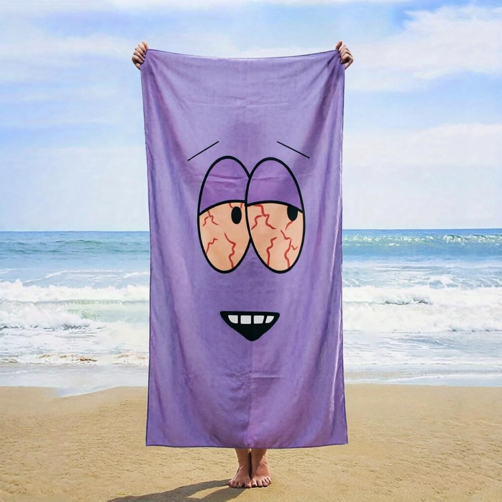 

1pc Cartoon Expression Purple Beach Towel, Quick-Dry Sand Resistant, Ideal for Seaside Pool Camping Yoga Diving, Summer Outdoor W30*H60(CM)