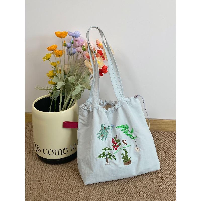 New letter printing bag women's large-capacity nylon shoulder bag casual versatile portable drawstring tote bag