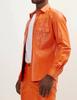 Men Leather Lambskin Orange Classic Handmade Formal Stylish Shirt Casual Party