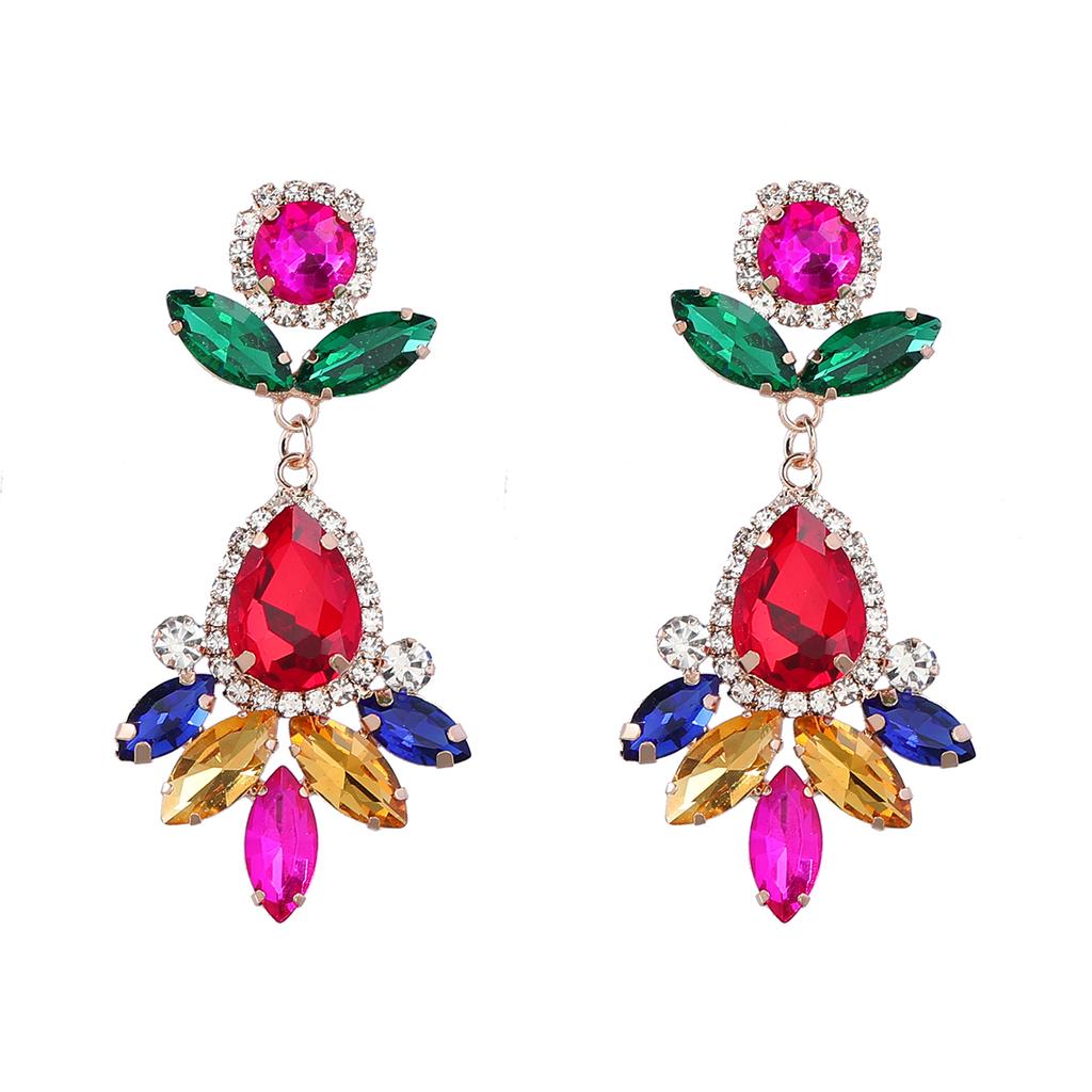 Summer New Metal Glass Rhinestone Geometric Dangle Earrings Holiday Party Trend Statement Earrings Pauli Manfi Women's Earrings