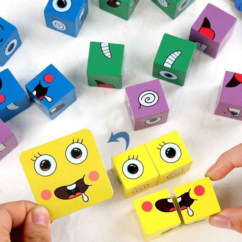 Drevená Magická Kocka Stavebnice Deti Zmena Tváre Rubikova Kocka Hračky Drevená Kocka Stolové Hry Výrazové Puzzle Stavebnice