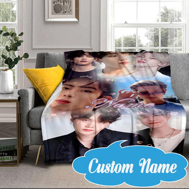 Custom Name K-pop Stars Friends Blanket bed sofa Blanket Flannel Blanket for Camping, Hiking, Picnic Essentials,gift for Fan family