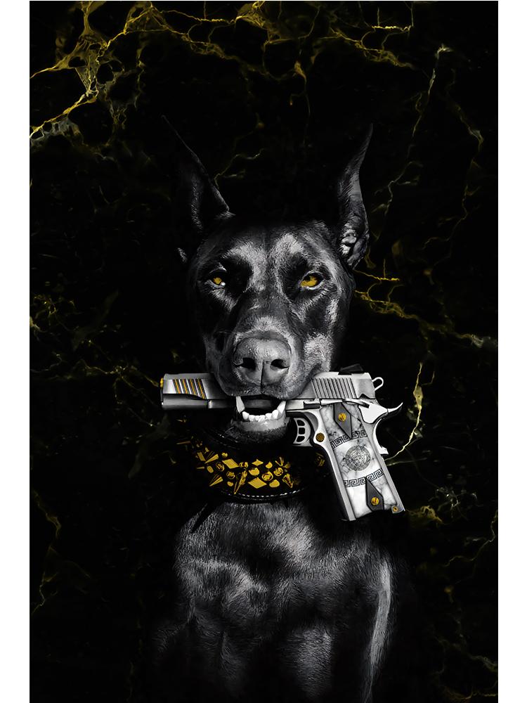 

Роскошные постеры с собаками и животными, холст, картина Доберман с пистолетом во рту, модное настенное искусство для гостиной, украшение дома 40x60cm No Frame