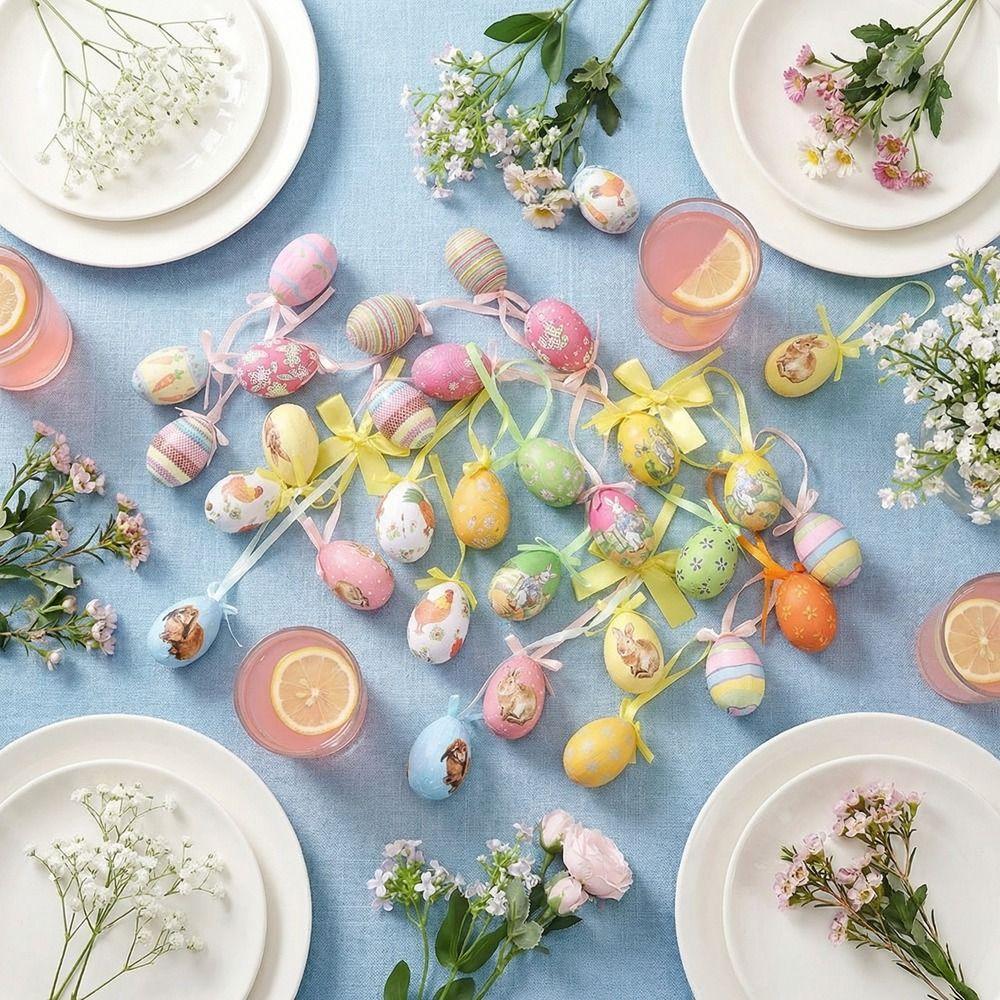 With Bow Easter Eggs Hanging Pendant DIY Crafts Colorful Eggs String  Spring Holiday