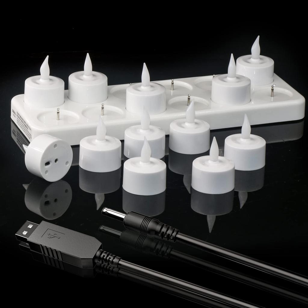 Flameless Rechargeable LED Candles, Set of 12, USB Rechargeable, Perfect for Indoor and Outdoor Use, Christmas Tree Decorations, Halloween, Weddings,