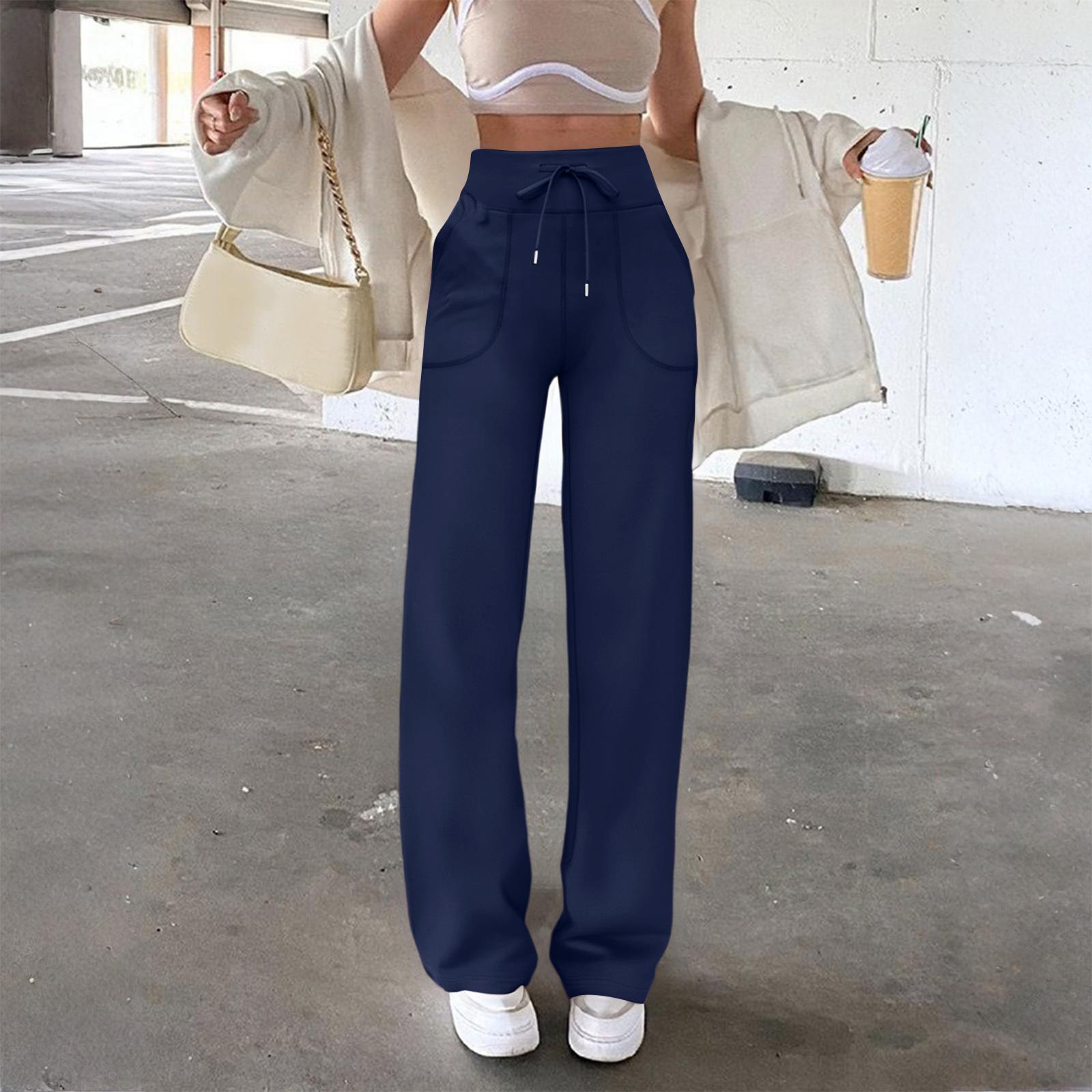 

Women s Casual Wide-leg High-waist Yoga Sports Straight Pants M тёмно-синий