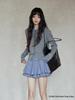 Yimeng 2025 Korean Style Patchwork Long Sleeve Knitted Cardigan for Women