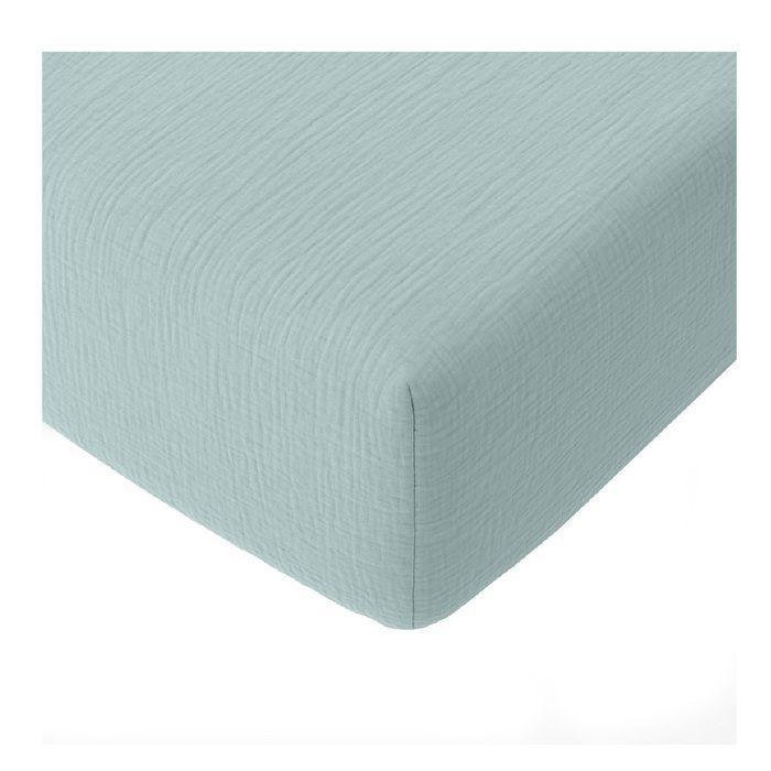 Drap-housse 140 x 190 cm Gaze de coton lavé Bleu ciel