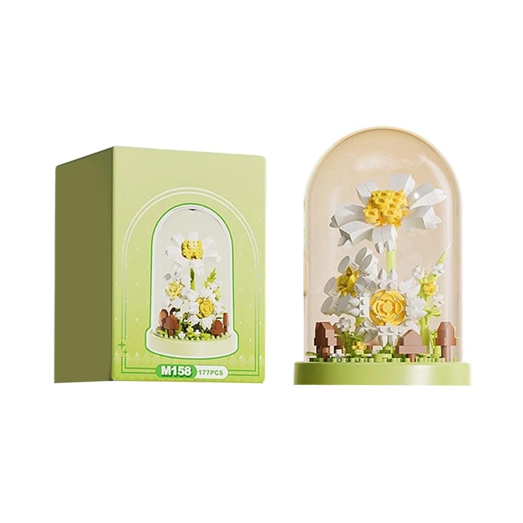 DIY Building Blocks Flower Model Kit with Dome Cover Educational Puzzle Toy for Children and Adults Creative Assembly Decorative Display