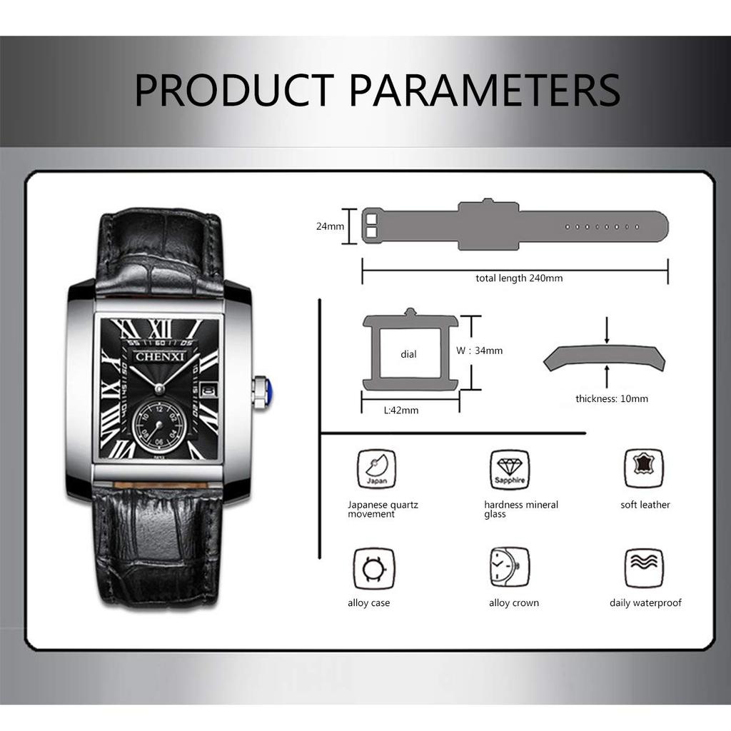 JewelryWe Watch with Leather Popular Christmas Gift Men's Strap, Calendar, Waterproof, (Black)