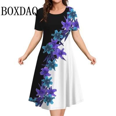 Sundress Loose Plus Size Dress Women's Flower 3D Printed Clothing Casual Summer Retro Short Sleeved Women's Elegant Mini Dress