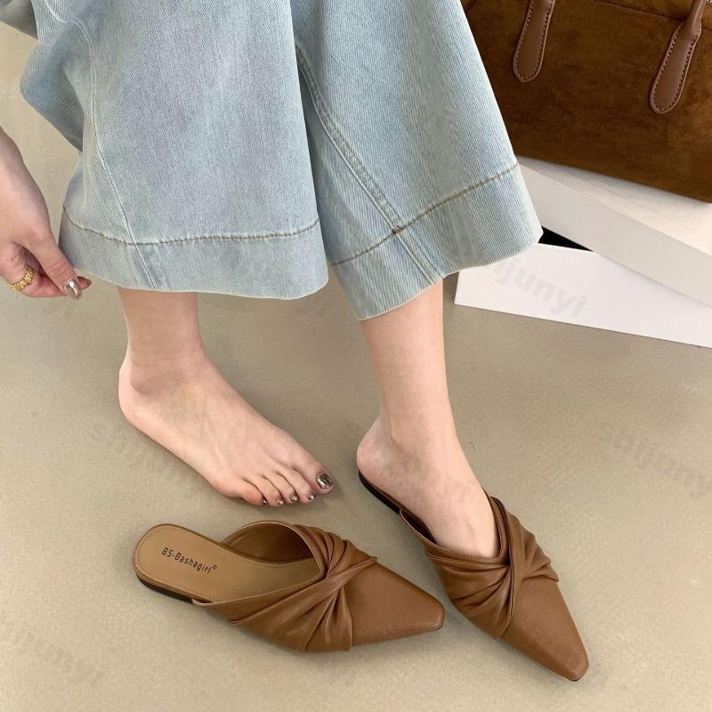 Fashion Elegant Casual Half Slippers Women's 2025 Summer New Pointed Head Comfortable Slip On Sandals Fashion Bow Design Cool Flat Pumps