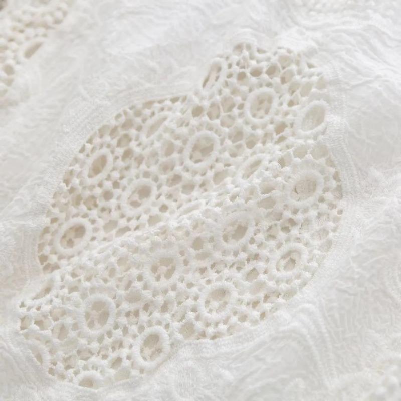 Women White Crochet Lace Openwork Batwing Sleeve Cover Up Top