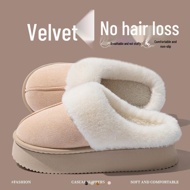 Women's Indoor Thick-Soled Cotton Slippers: Non-Slip, Warm, Odor-Proof, Waterproof, Plus Velvet, Perfect for Postpartum and Winter Wear.