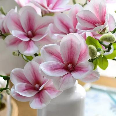 Hand Feel Magnolia with Buds, High Simulation, Chinese Style Floral Art, Living Room Decoration