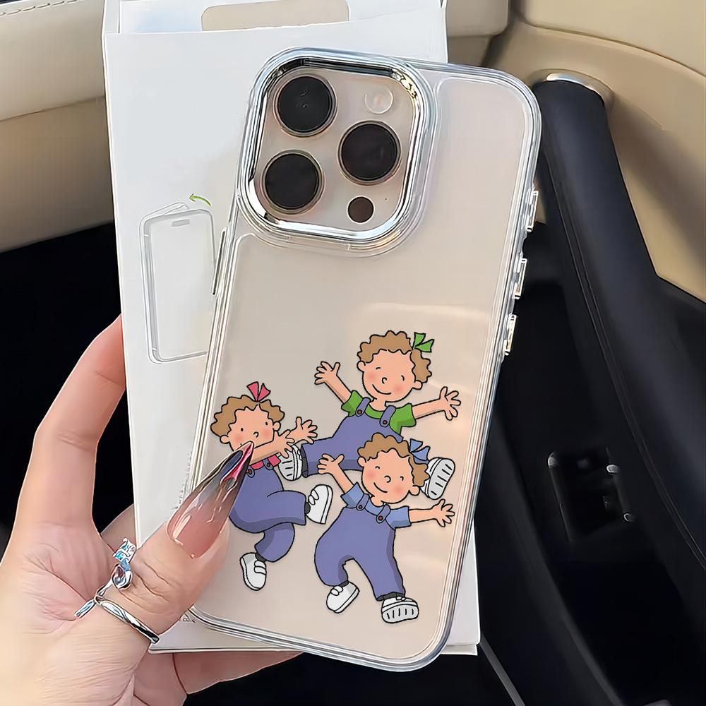 Cartoon Triplets Phone Case For IPhone 17 16e 16 15 14 13 12 11 Mini Pro Max X XR XSMAX 8 7 Air Plus Transparent Soft Cover