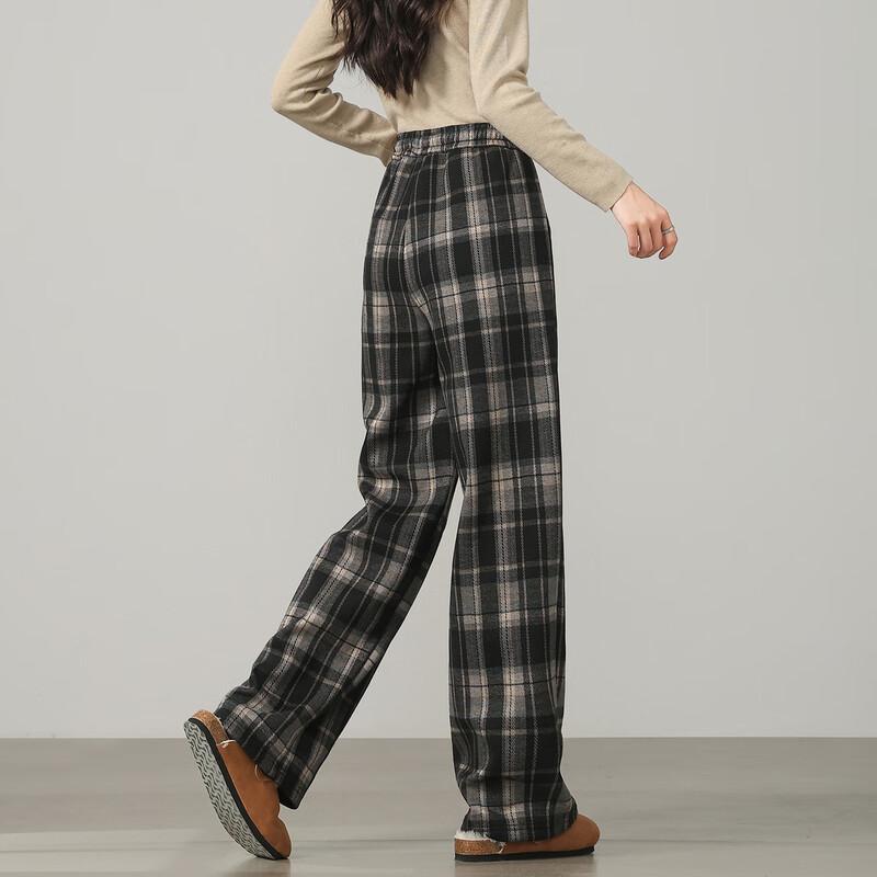 TonLion Women's Plaid Fleece-Lined Casual Trousers