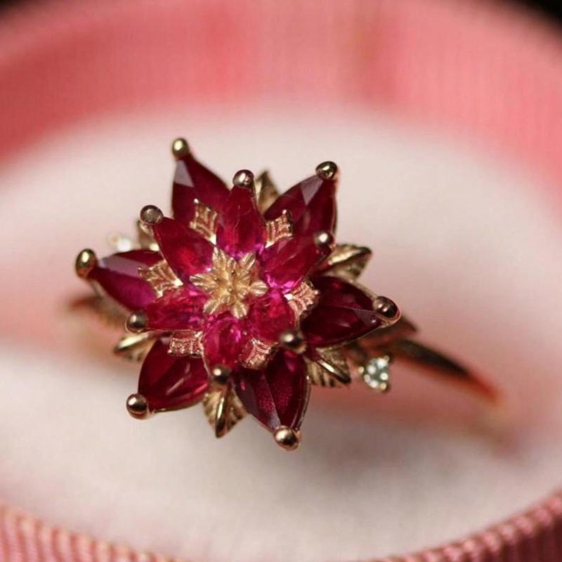 1Pc Exquisite Geometric Flower Shape Inlay Purple Color Zircon Rings For Women Party Birthday Gift Accessories Fashion Jewelry