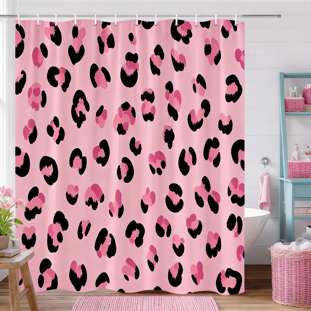 Modern Leopard Print Shower Curtain Background With Black Spots, Trendy Animal Pattern Bath Curtain For Fashion Home Decor